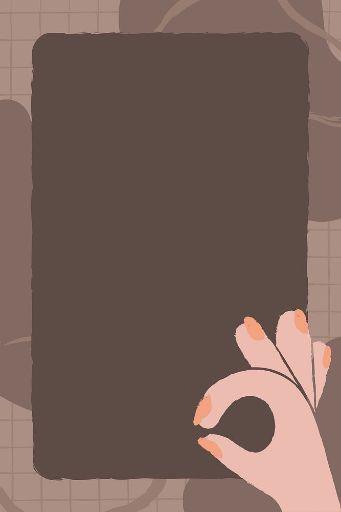 Brown doodle frame background, ok hand gesture psd