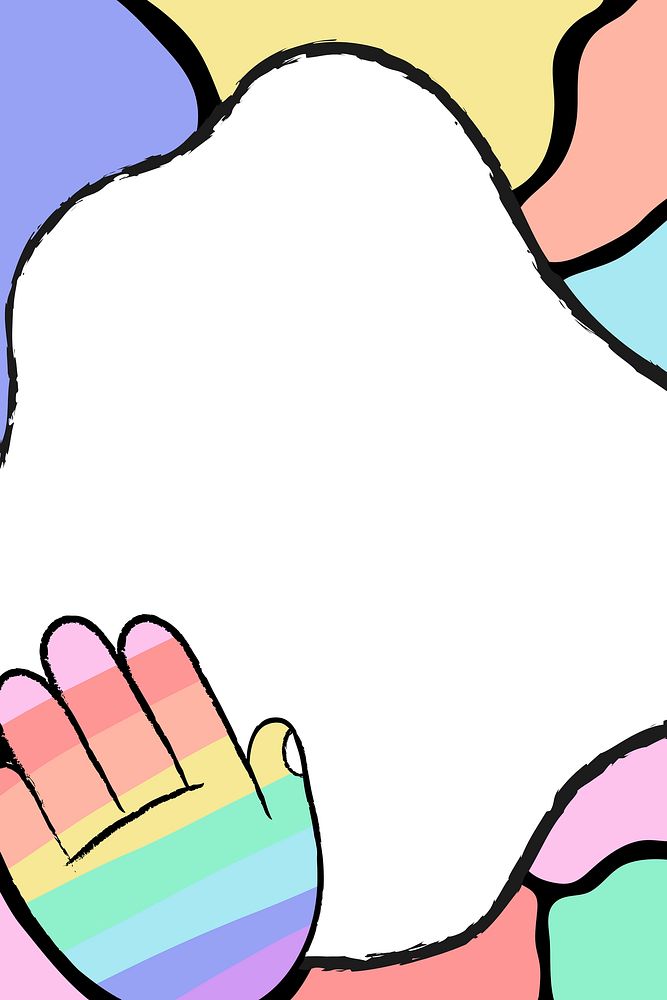 LGBTQ+ rainbow frame background, cute pastel doodle