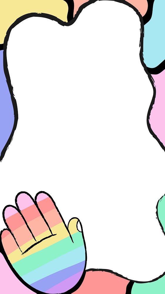 LGBTQ+ rainbow Facebook story frame, cute pastel doodle psd