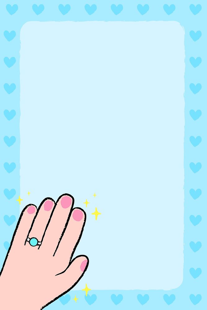 Blue doodle frame background, cute feminine hand