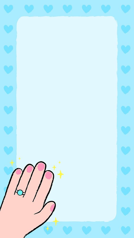 Blue doodle social media story frame, cute feminine hand vector