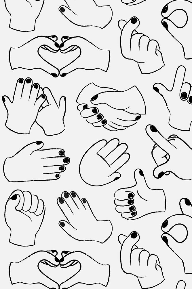 Hand sign background, doodle pattern in black and white psd