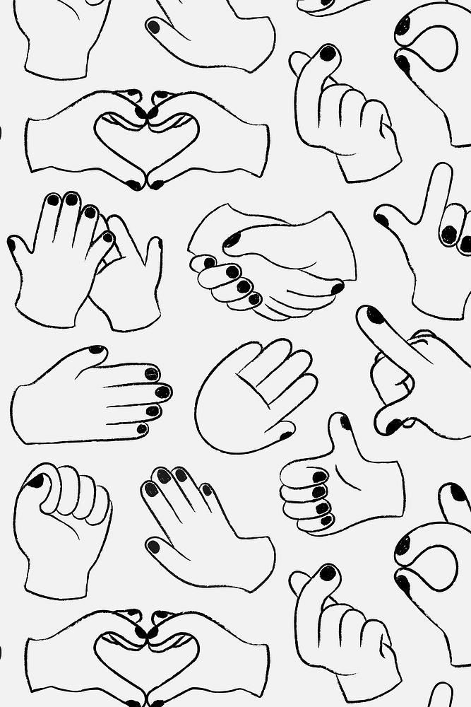 Hand sign background, doodle pattern in black and white