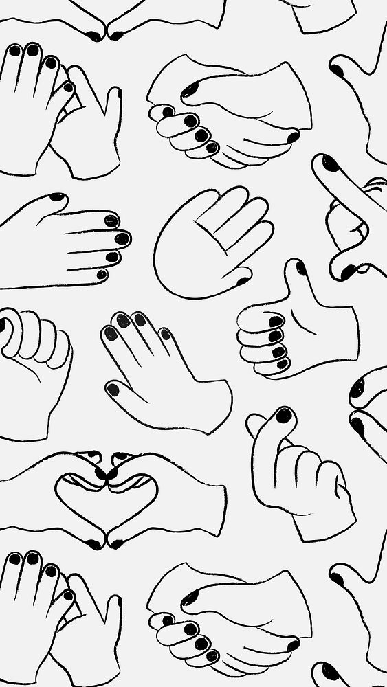 Hand doodle pattern mobile wallpaper, cute gesture in black and white