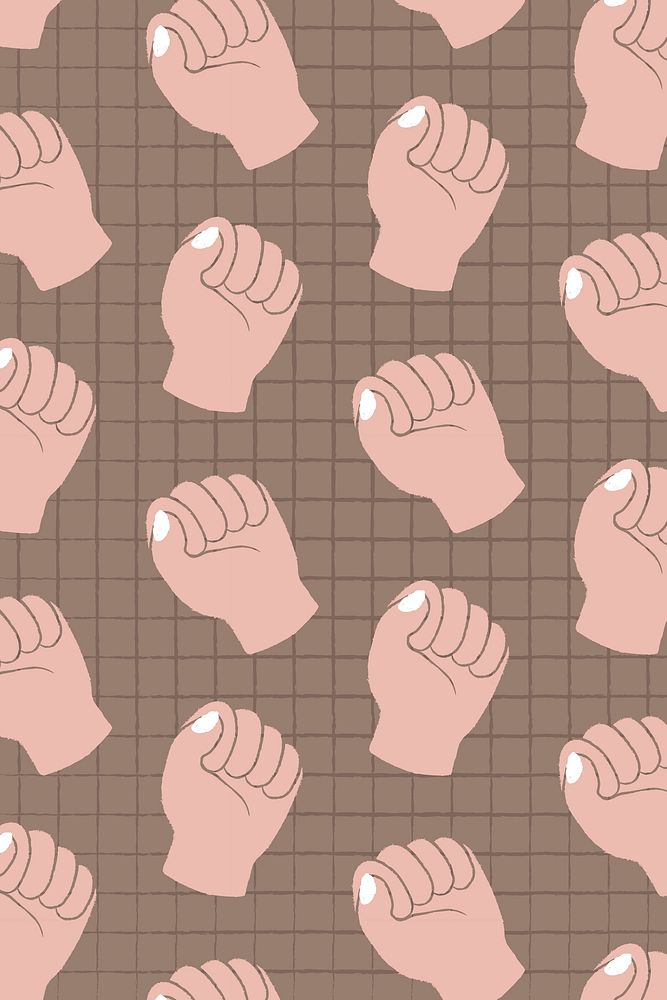 Raised fist background, doodle pattern with empowerment concept psd
