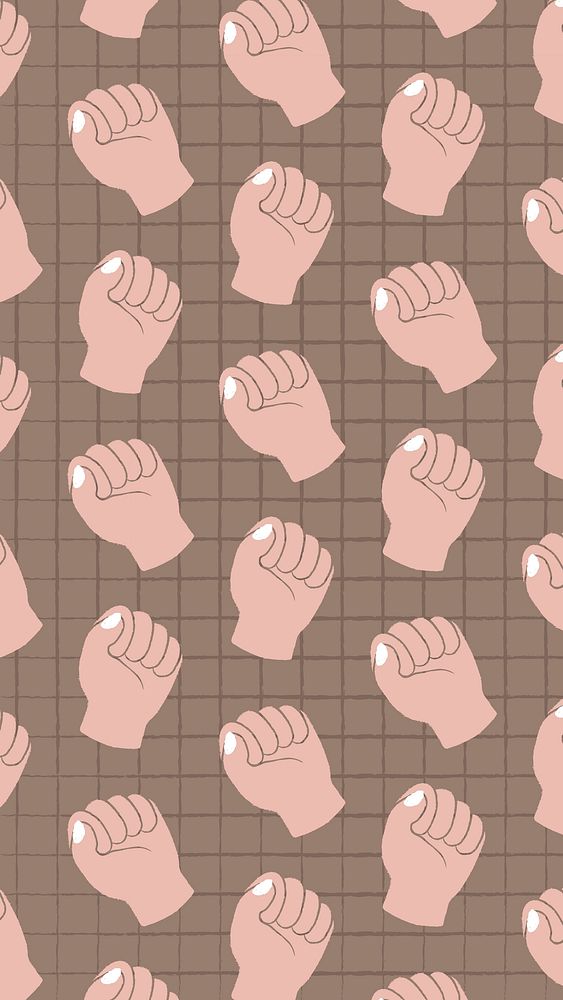 Raised fist iPhone wallpaper, doodle pattern with empowerment concept psd