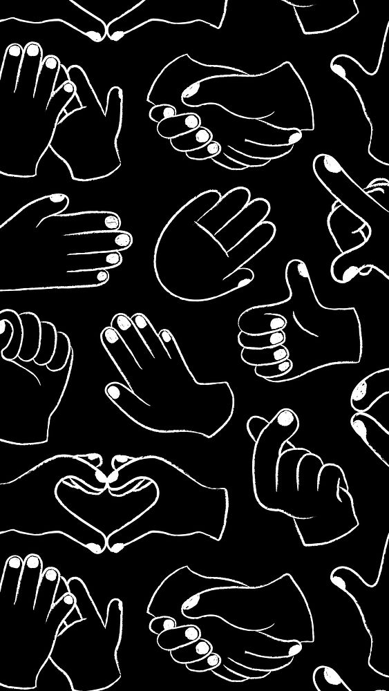 Hand sign phone wallpaper, doodle pattern in black and white vector