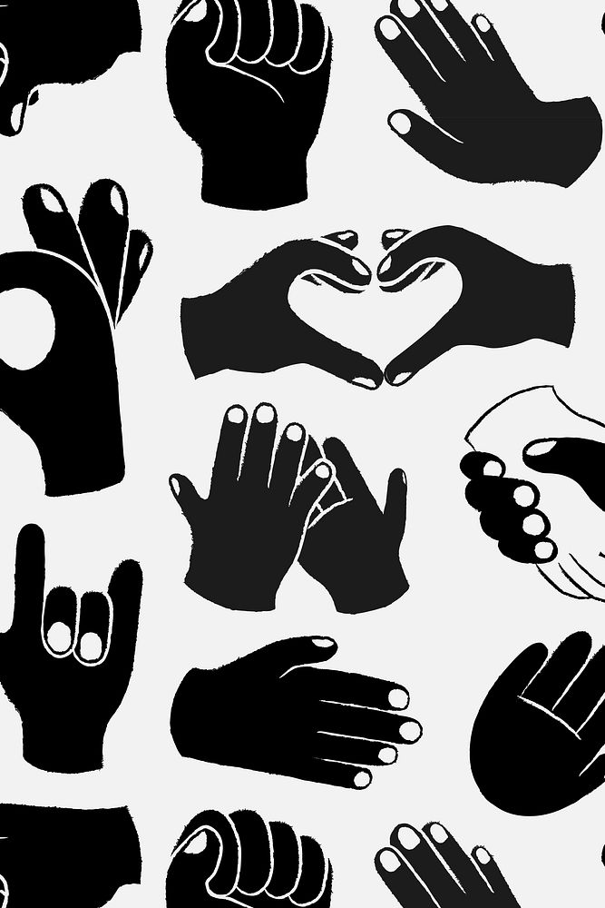 Hand doodle pattern background, cute gesture in black and white psd