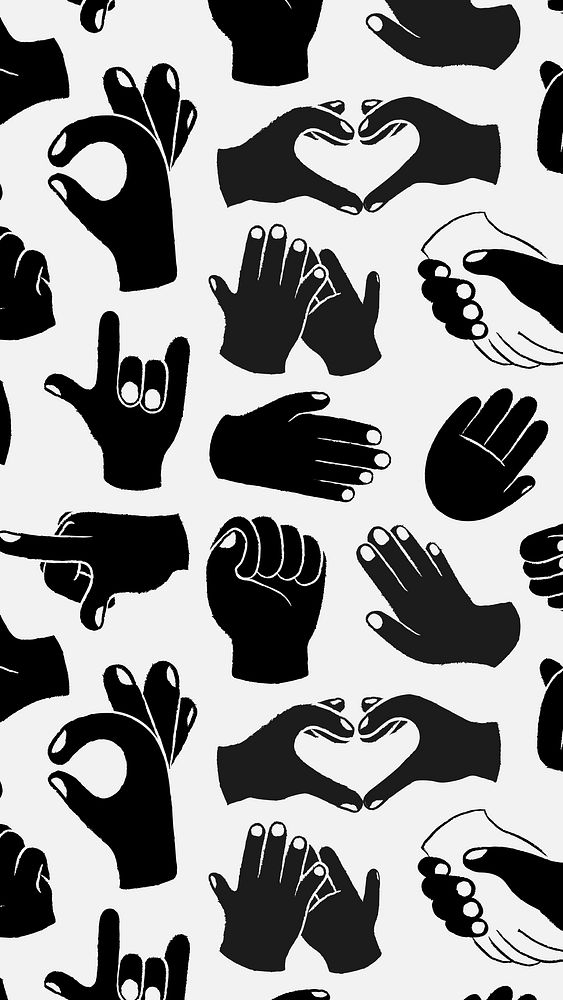 Hand doodle pattern mobile wallpaper, cute gesture in black and white