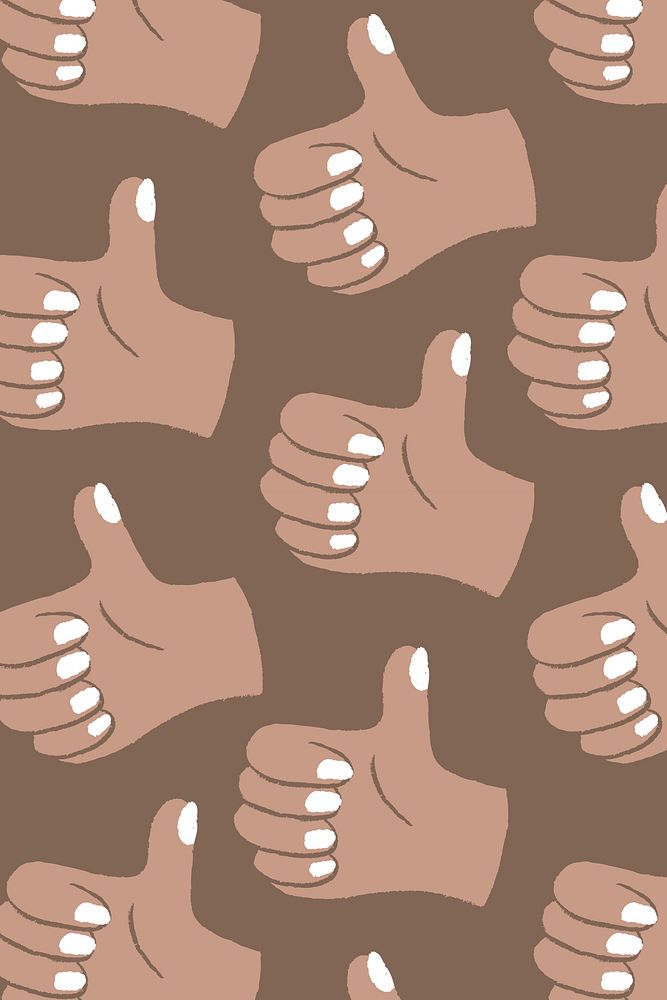 Thumbs up background, hand doodle pattern in brown psd