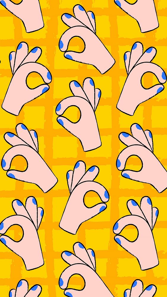 Cute ok hand phone wallpaper, gesture pattern in doodle design vector