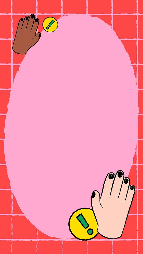 Pink funky Instagram story frame, stop hand gesture doodle vector