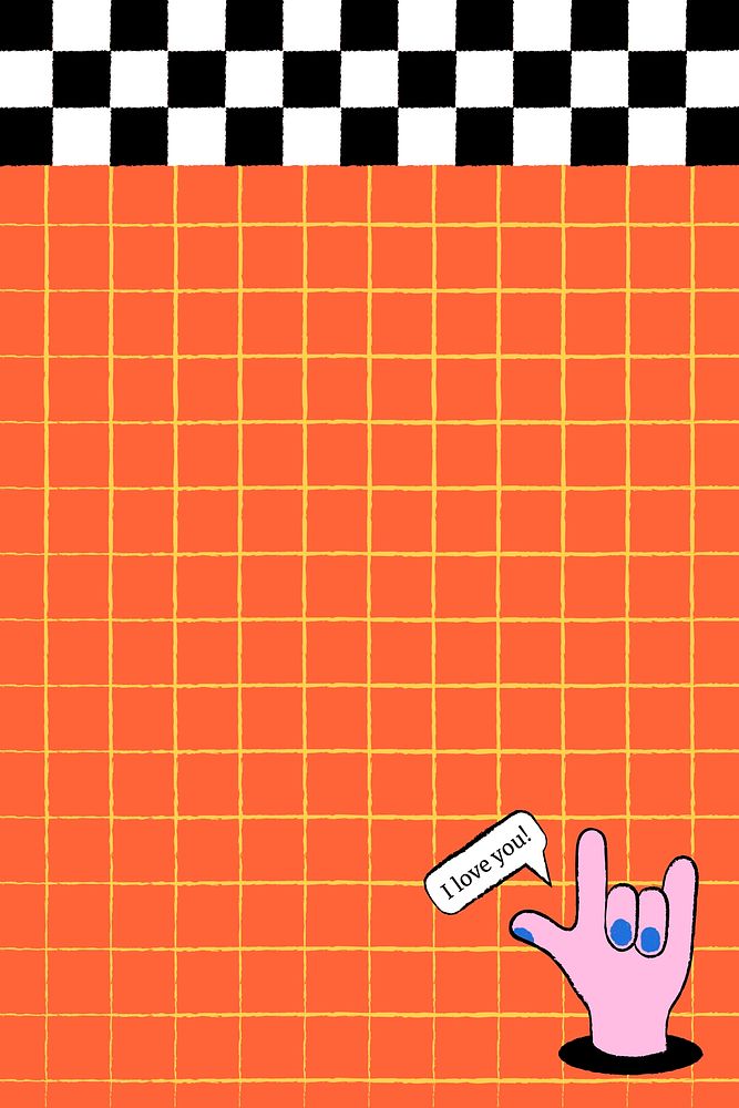Grid pattern background, orange funky design with hand doodle