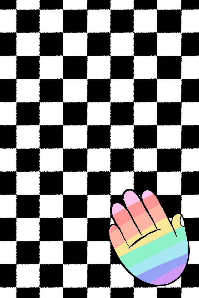 White checkered background, LGBTQ+ rainbow hand doodle border psd