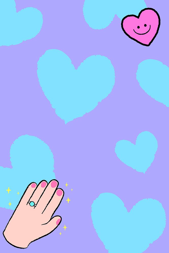 Heart pattern background, blue border with cute doodle psd