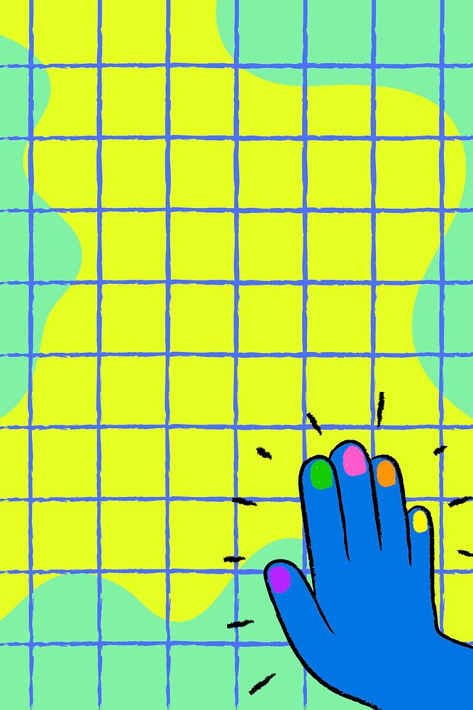 Colorful grid background, funky hand border doodle vector