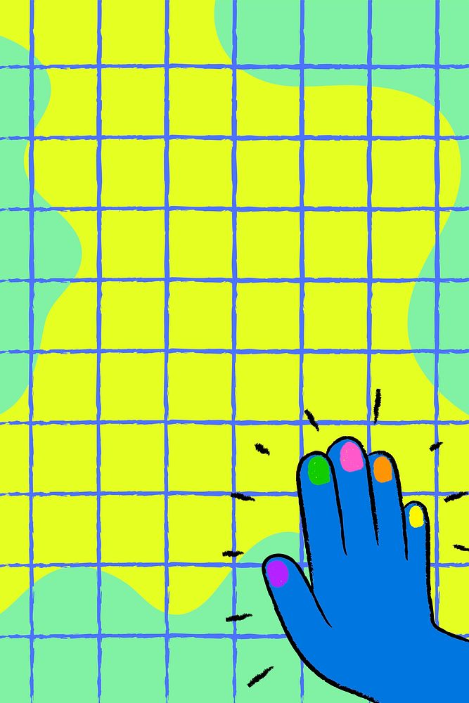 Colorful grid background, funky hand border doodle psd
