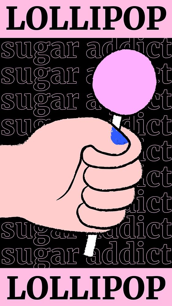 Pink lollipop Instagram story template, cute hand doodle vector