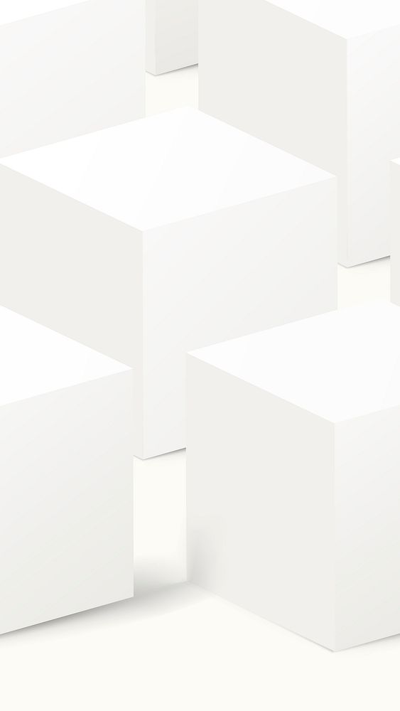 3D cube pattern phone wallpaper, white geometric shape vector