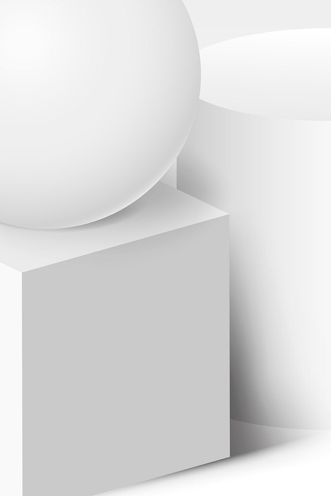 White minimal background, 3D geometric shape composition vector