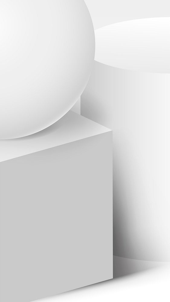 White minimal mobile wallpaper, 3D geometric shape composition