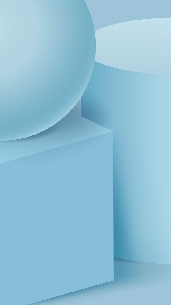 3D geometric phone wallpaper, pastel blue shape composition