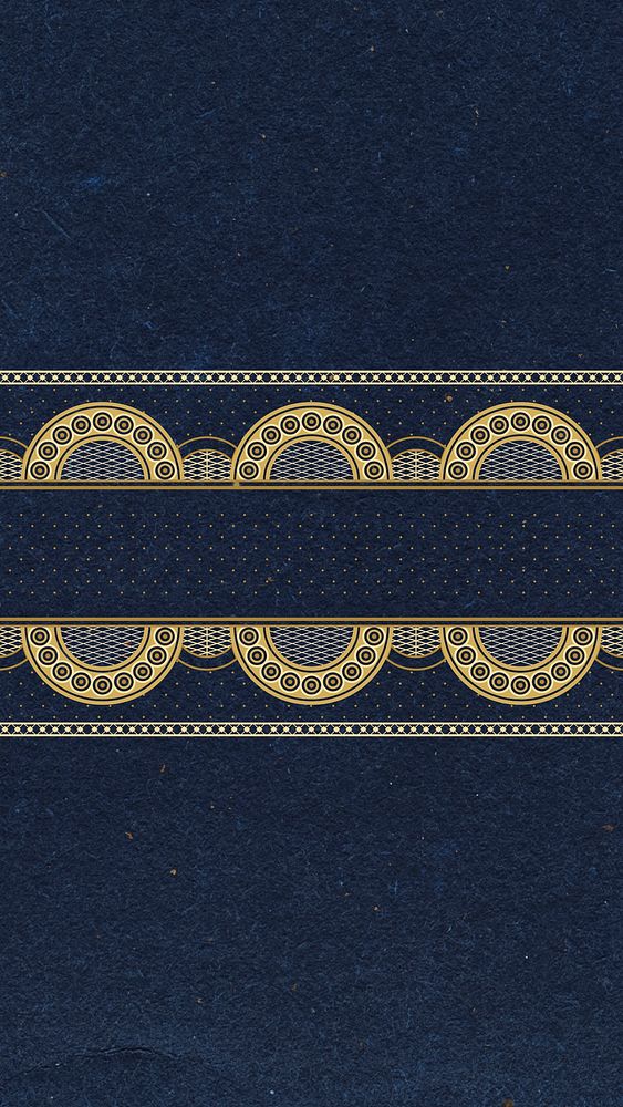Gold lace iPhone wallpaper, navy blue floral border psd
