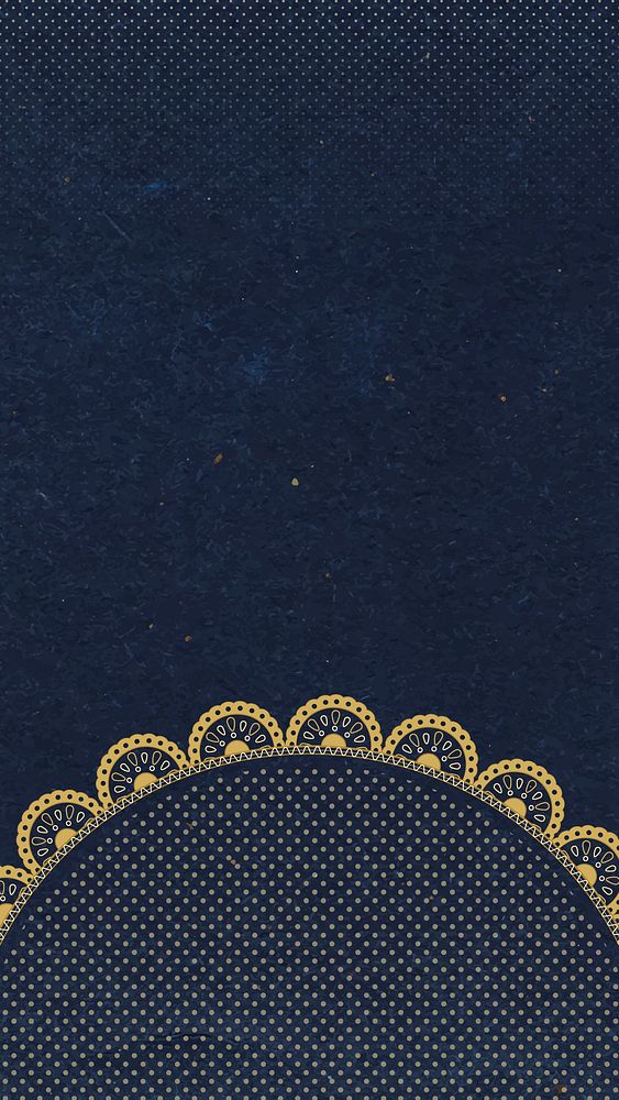 Aesthetic lace doily phone wallpaper, navy blue vintage vector