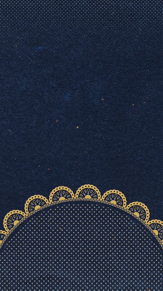 Aesthetic lace doily iPhone wallpaper, navy blue vintage psd