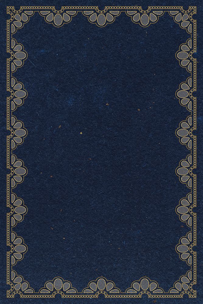 Elegant lace frame background, navy blue floral crochet
