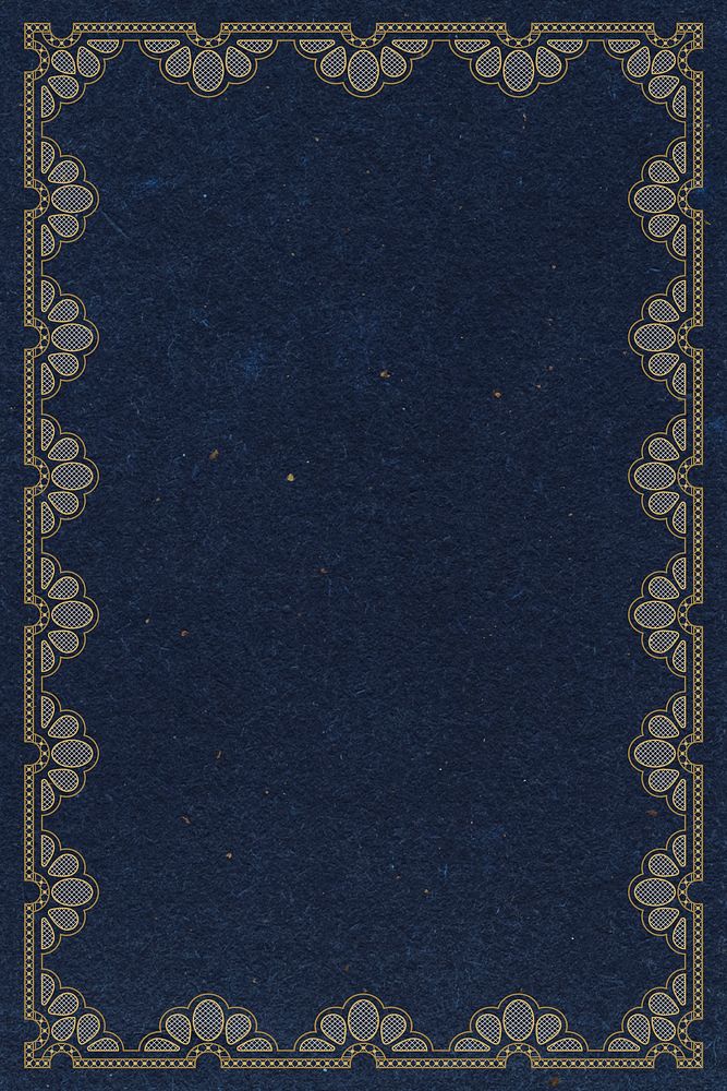 Elegant lace frame background, navy blue floral crochet psd
