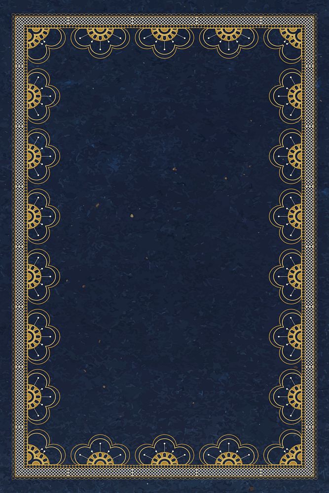 Elegant lace frame background, navy blue floral crochet vector