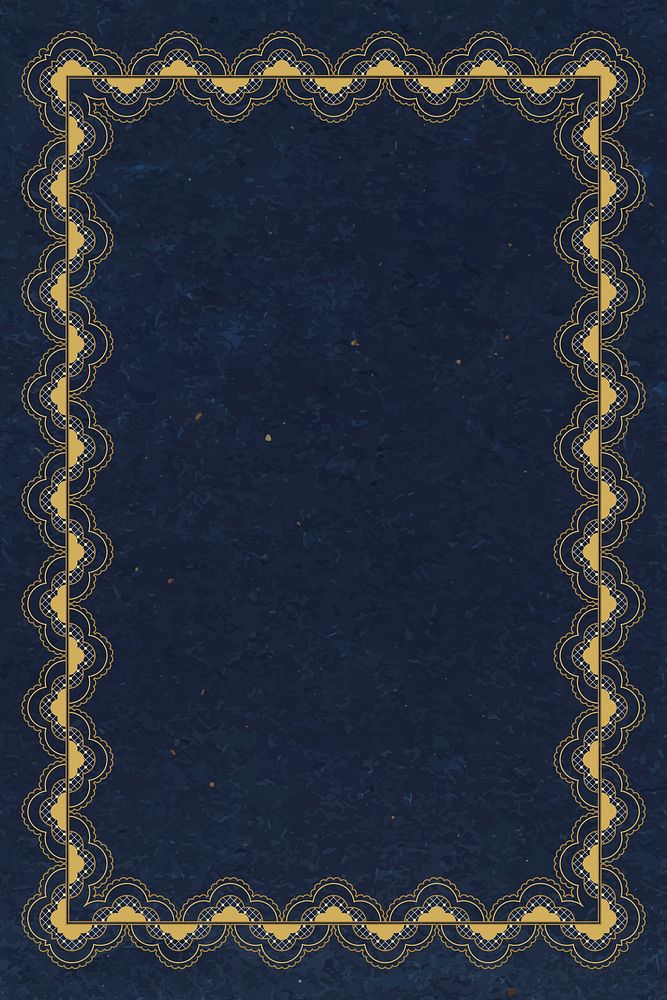 Lace frame background, floral blue vintage fabric design vector