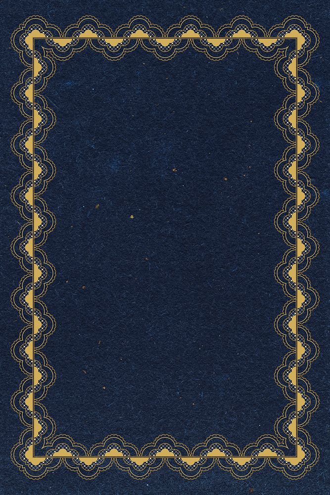 Vintage lace frame background, floral blue crochet psd