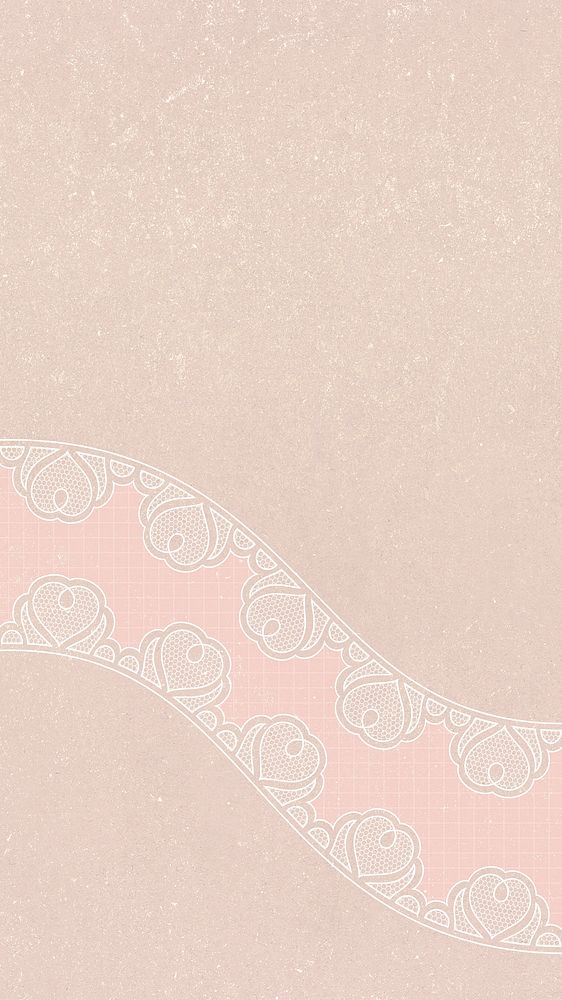 Vintage pink mobile wallpaper, lace heart border in feminine design