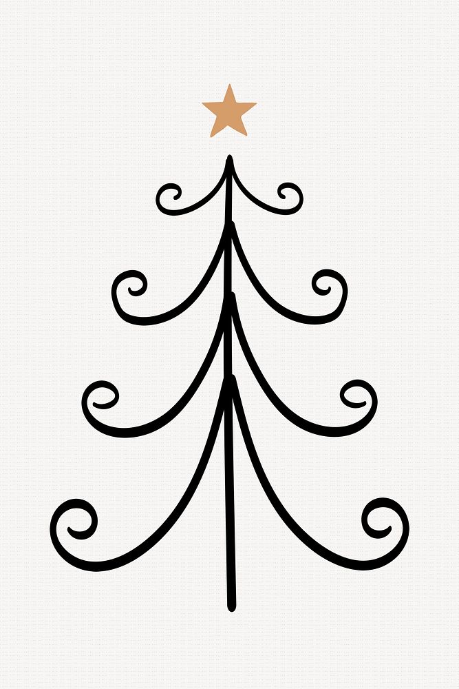 Black Christmas tree element, creative doodle hand drawn, festive design vector