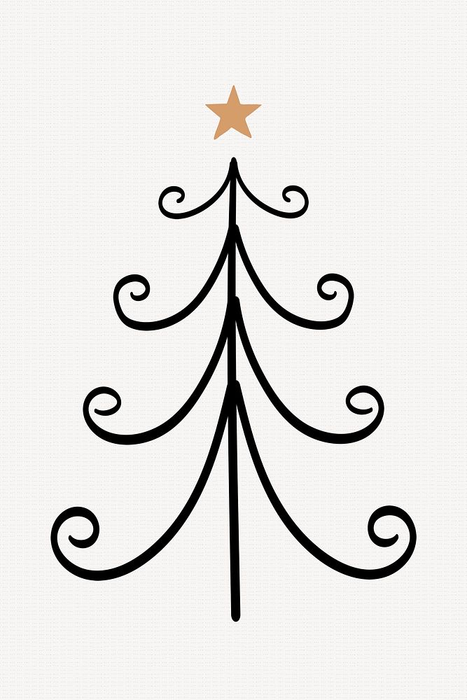 Cute Christmas tree element, hand drawn doodle in black