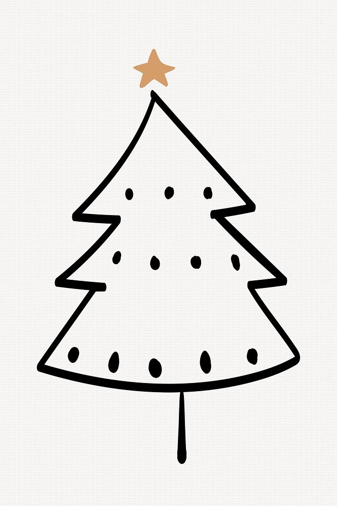 Cute Christmas tree sticker, hand drawn doodle in black vector