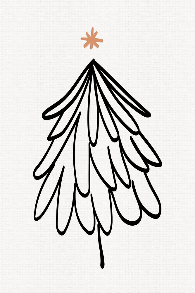 Christmas tree sticker, cute doodle illustration in black vector