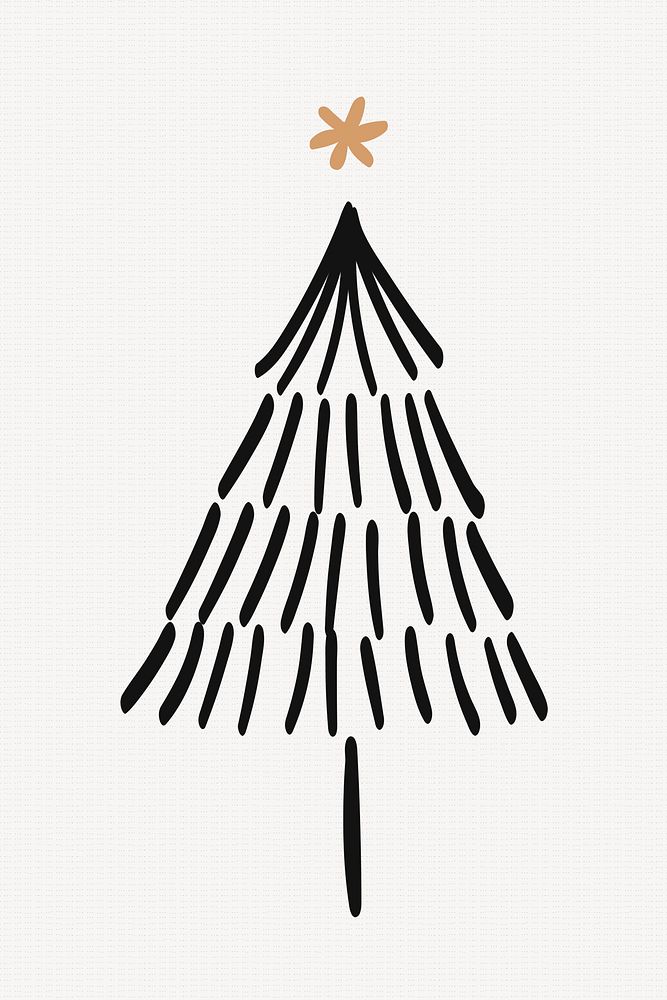 Pine tree collage element, Christmas doodle illustration in black vector
