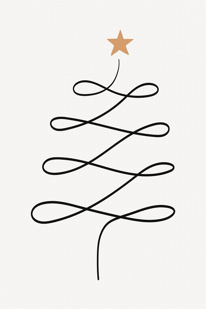 Pine tree collage element, Christmas doodle illustration in black