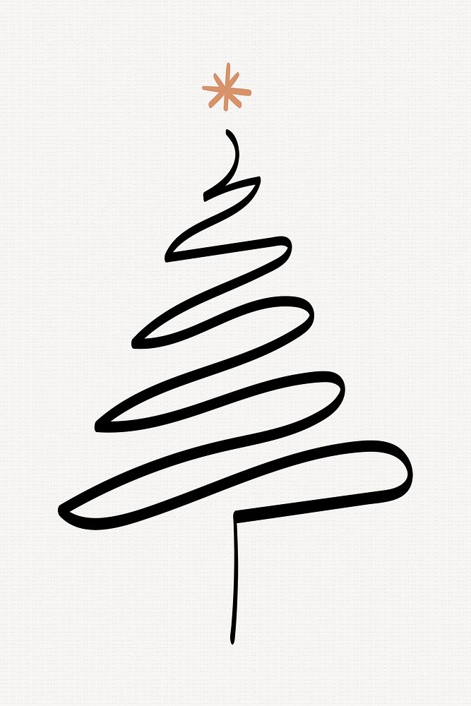 Pine tree element, Christmas doodle illustration in black