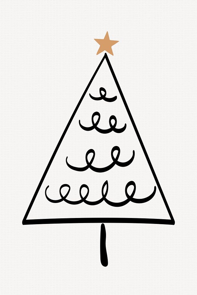 Pine tree element, Christmas doodle illustration in black