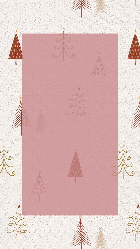 Christmas frame phone wallpaper, tree doodle in red festive design vector