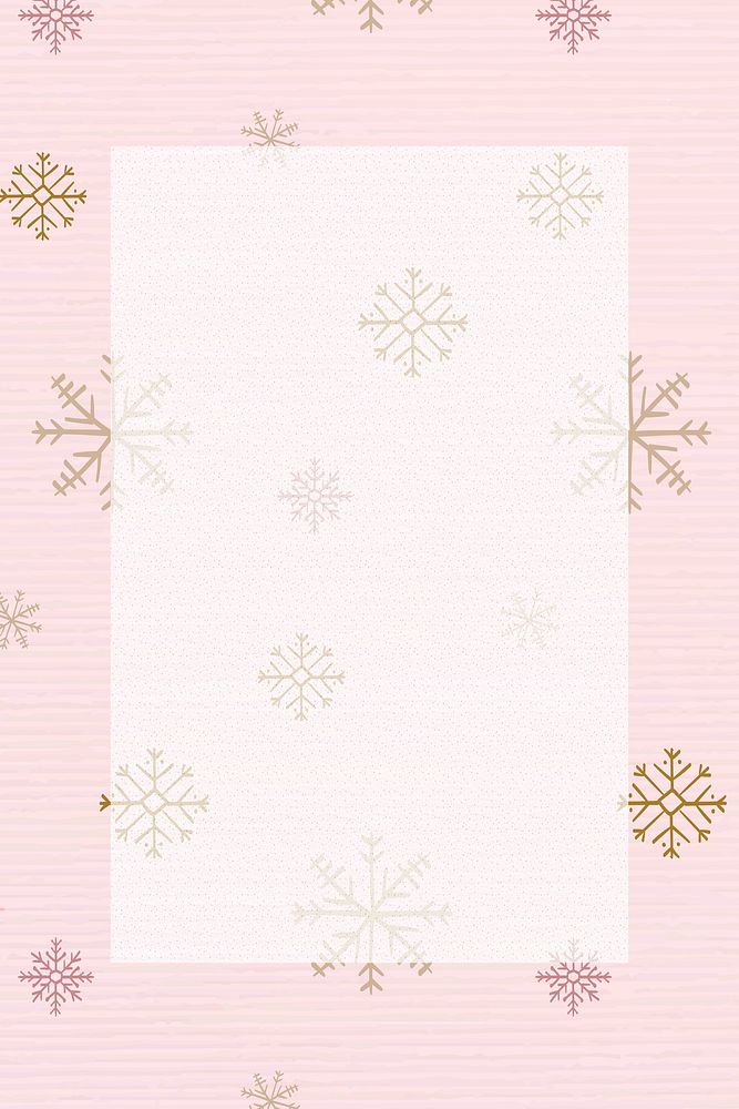 Pink snowflake frame background, Christmas winter doodle pattern vector