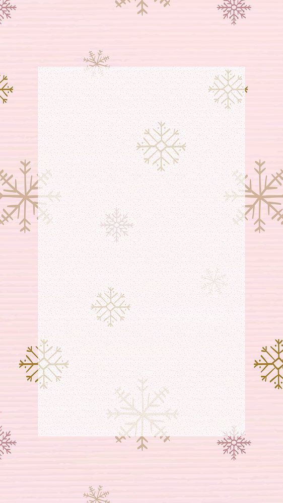 Snowflake frame mobile wallpaper, Christmas winter doodle in pink vector