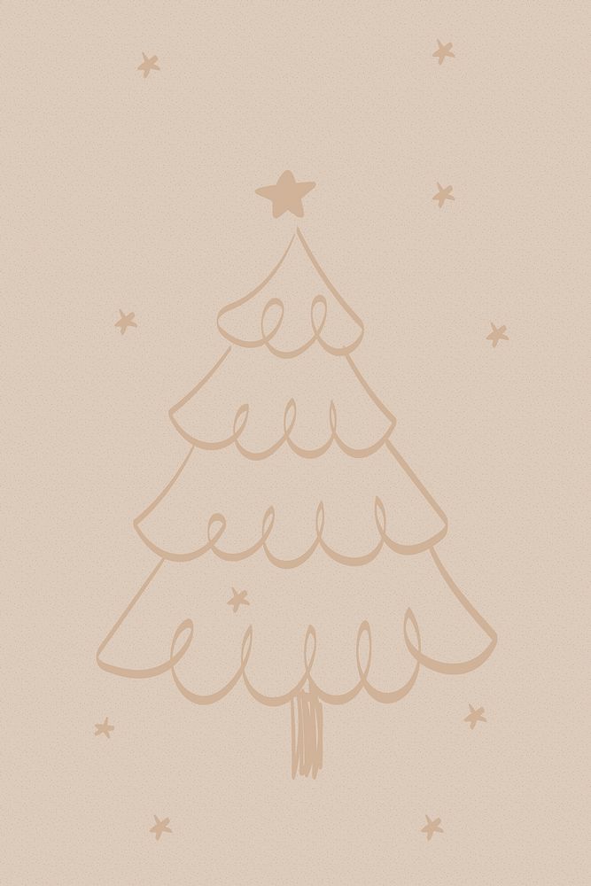 Brown Christmas background, cute tree doodle