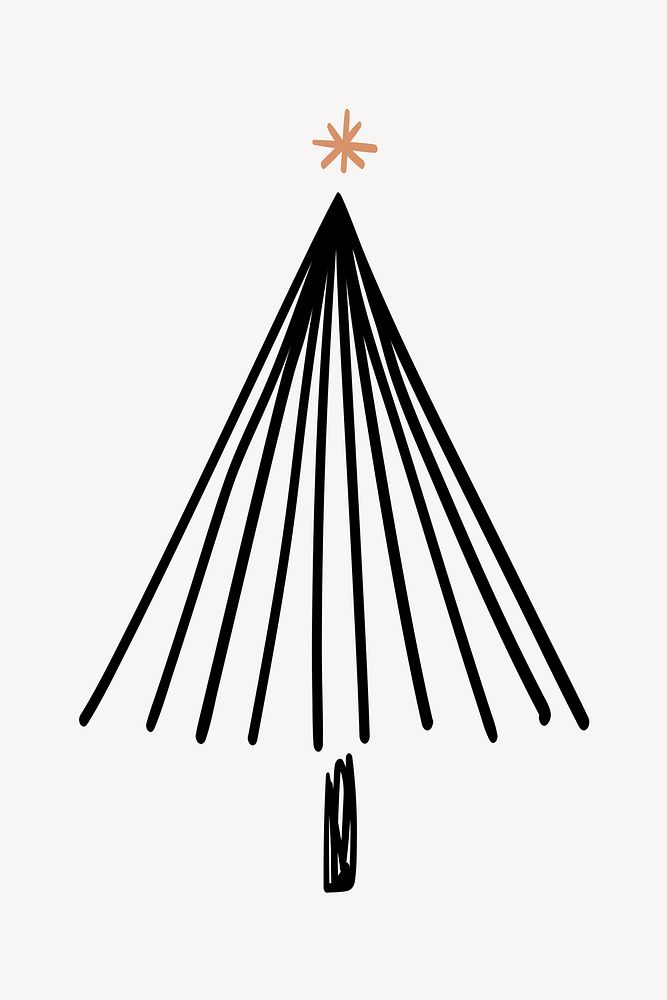 Black Christmas tree element, creative doodle hand drawn, festive design
