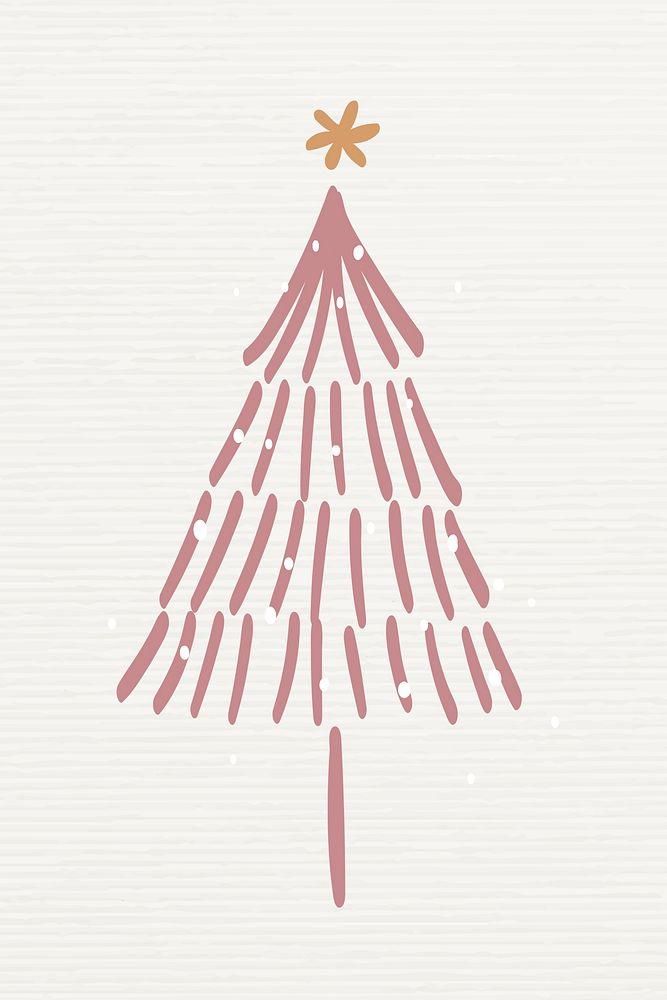 Christmas tree sticker, cute doodle illustration in pink vector