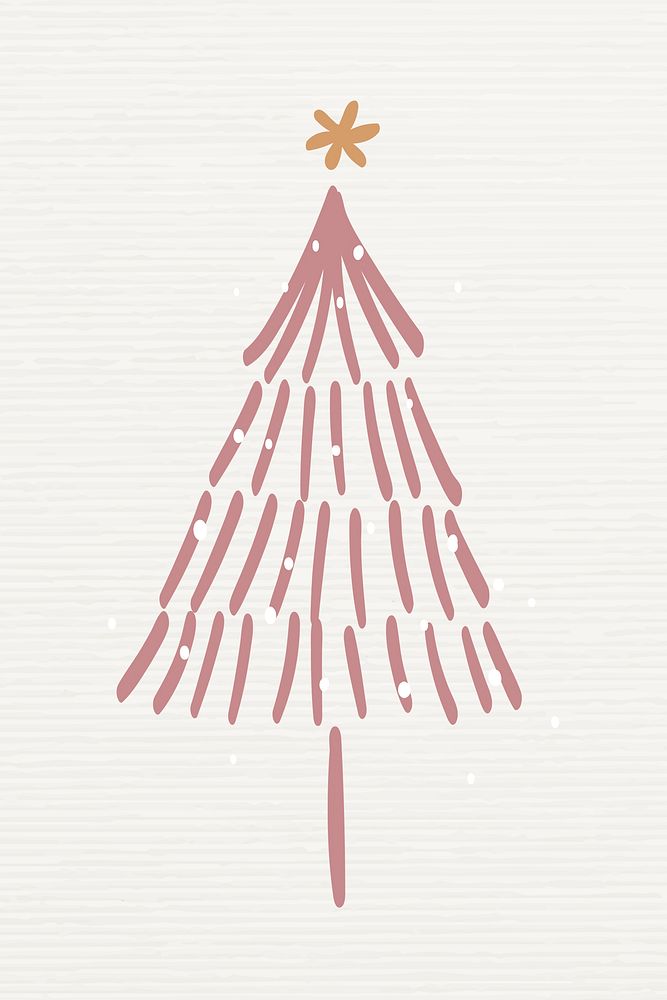 Christmas tree element, cute doodle illustration in pink
